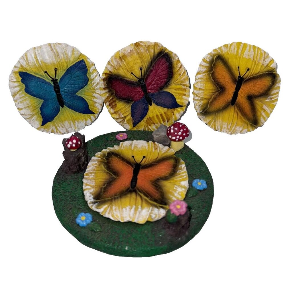 Vintage Fairycore Butterfly Coasters & Mushroom Mystical Garden Base